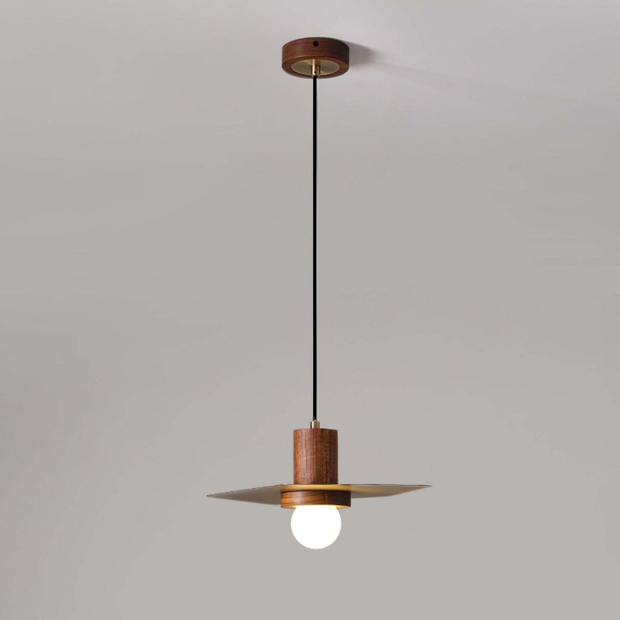 Modern Walnut and Brass Pendant Light Elara Halo Glass Dome Hanging Ceiling Fixture