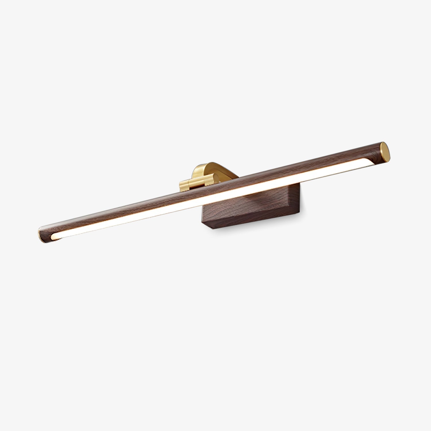 Modern Walnut Tone Linear LED Wall Sconce with Brass Accents and Integrated Lighting
