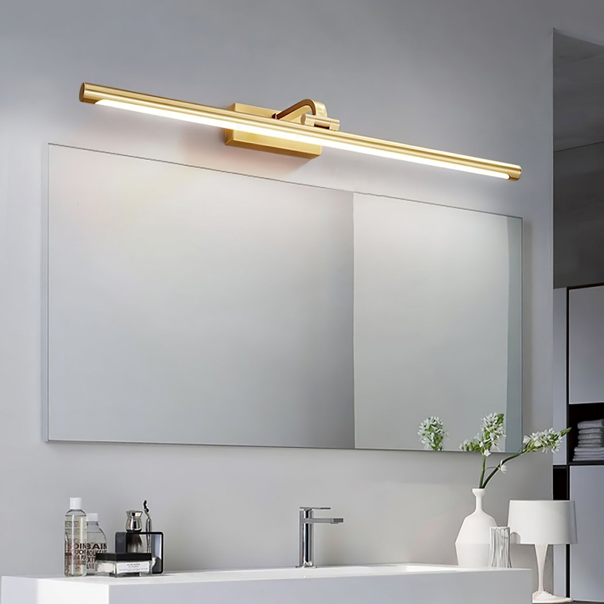 Modern Walnut Tone Linear LED Wall Sconce with Brass Accents and Integrated Lighting