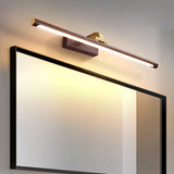 Modern Walnut Tone Linear LED Wall Sconce with Brass Accents and Integrated Lighting