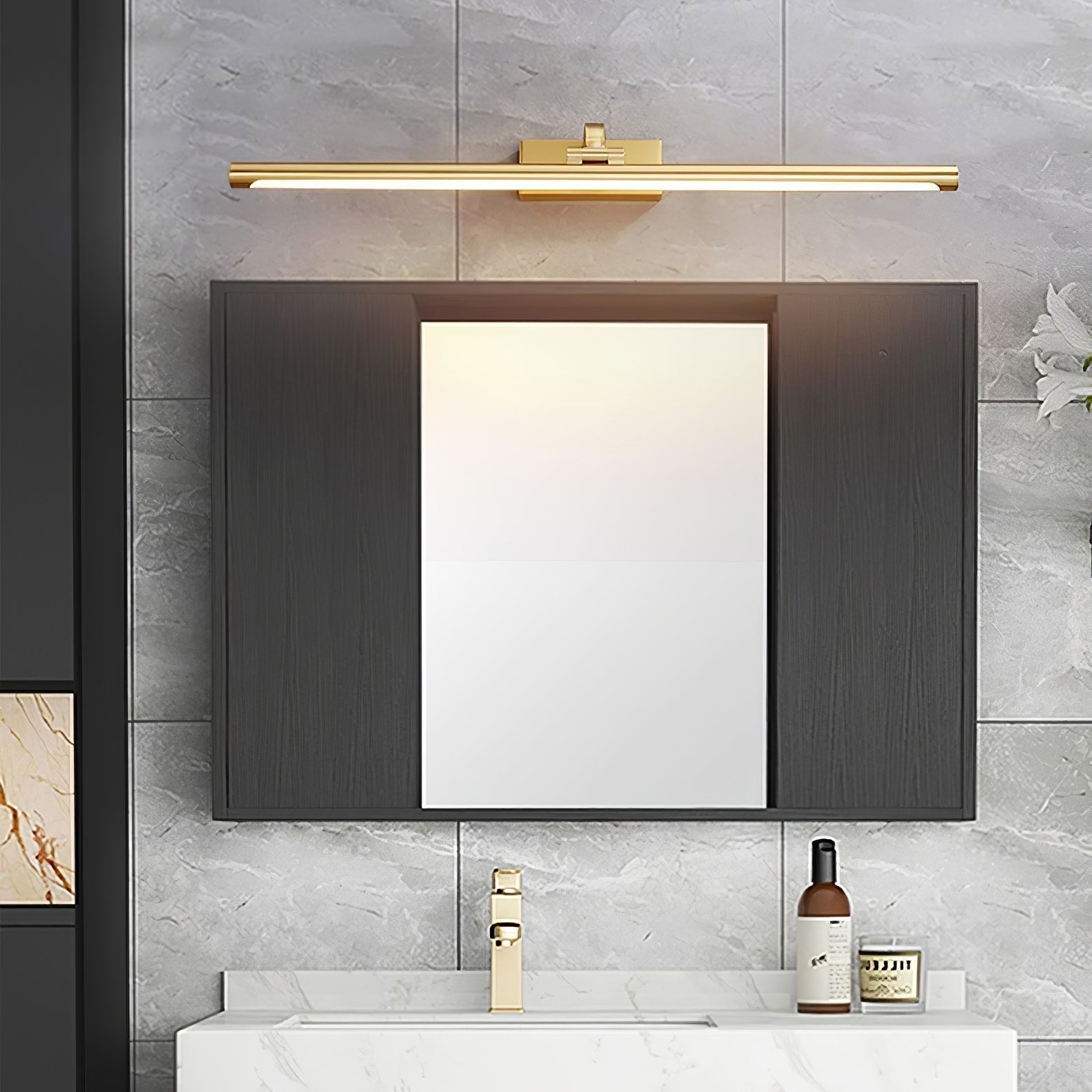 Modern Walnut Tone Linear LED Wall Sconce with Brass Accents and Integrated Lighting