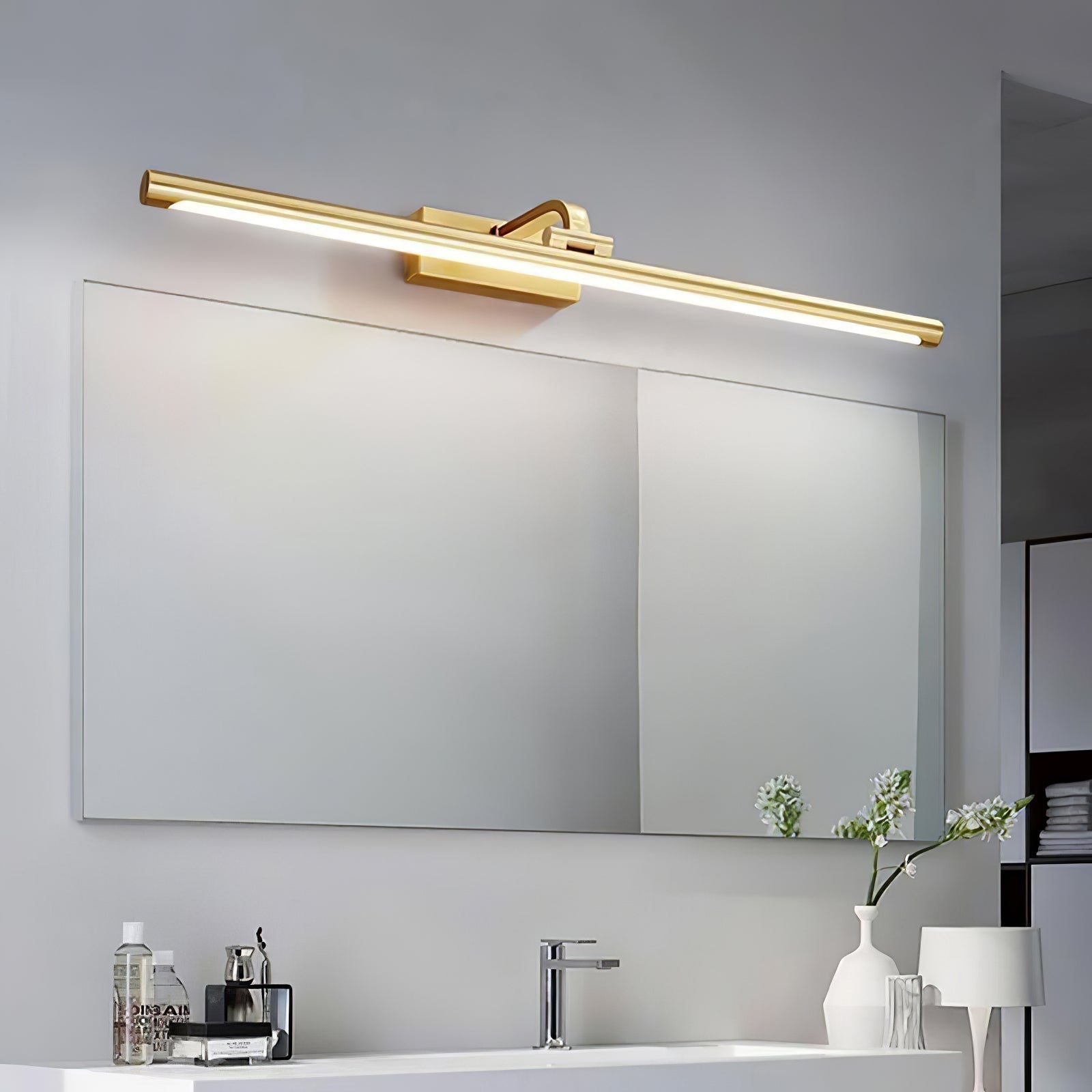 Modern Walnut Tone Linear LED Wall Sconce with Brass Accents and Integrated Lighting