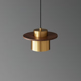 Modern Walnut Wood and Brass Pendant Light Minimalist Hanging Ceiling Fixture for Living Room