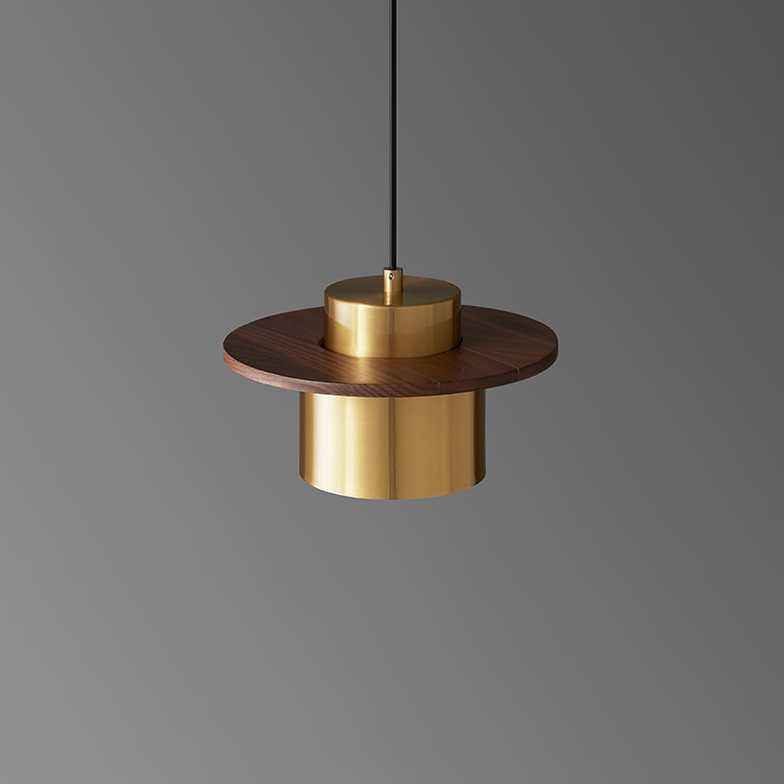 Modern Walnut Wood and Brass Pendant Light Minimalist Hanging Ceiling Fixture for Living Room