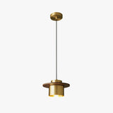 Modern Walnut Wood and Brass Pendant Light Minimalist Hanging Ceiling Fixture for Living Room