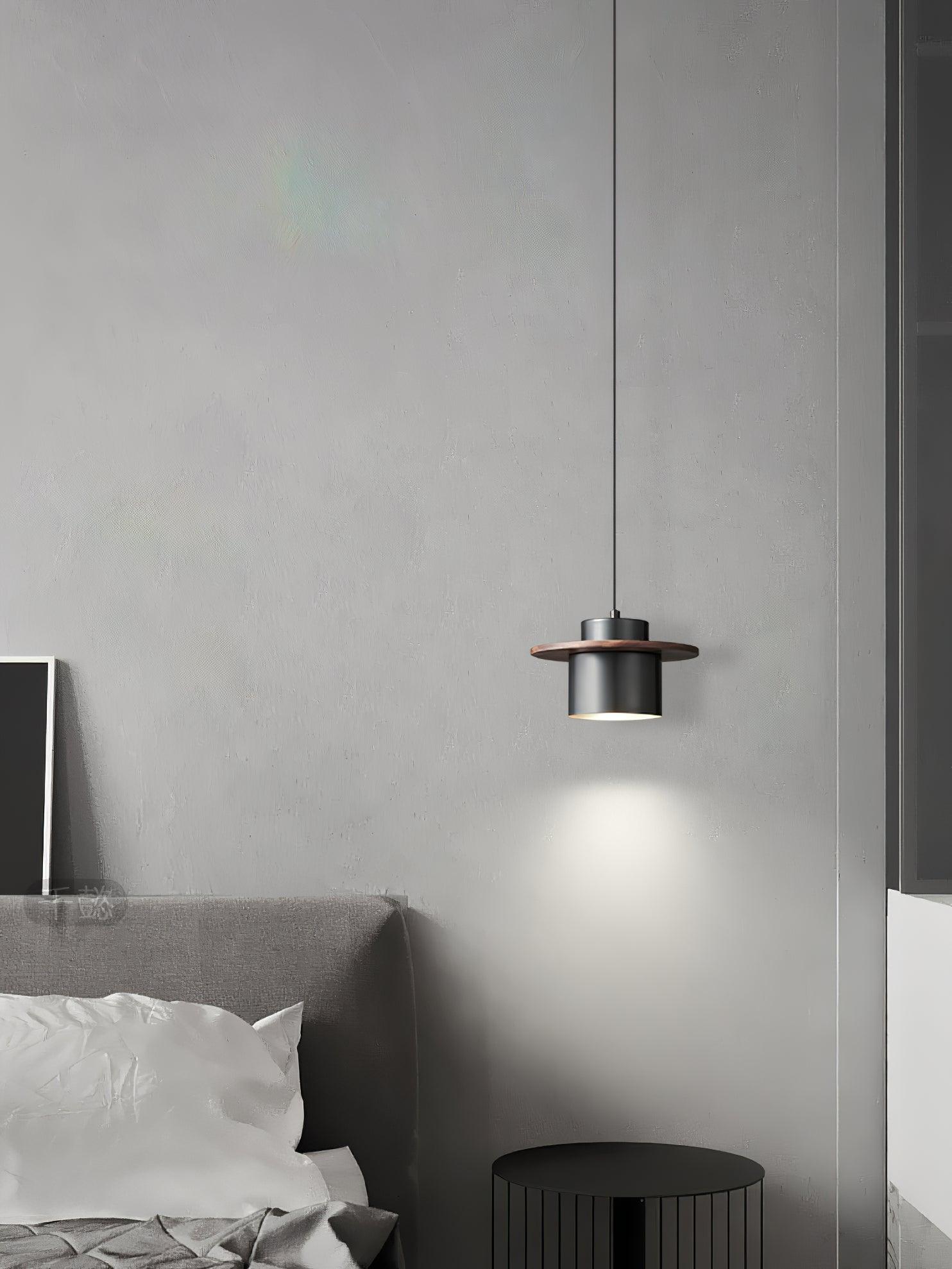 Modern Walnut Wood and Brass Pendant Light Minimalist Hanging Ceiling Fixture for Living Room