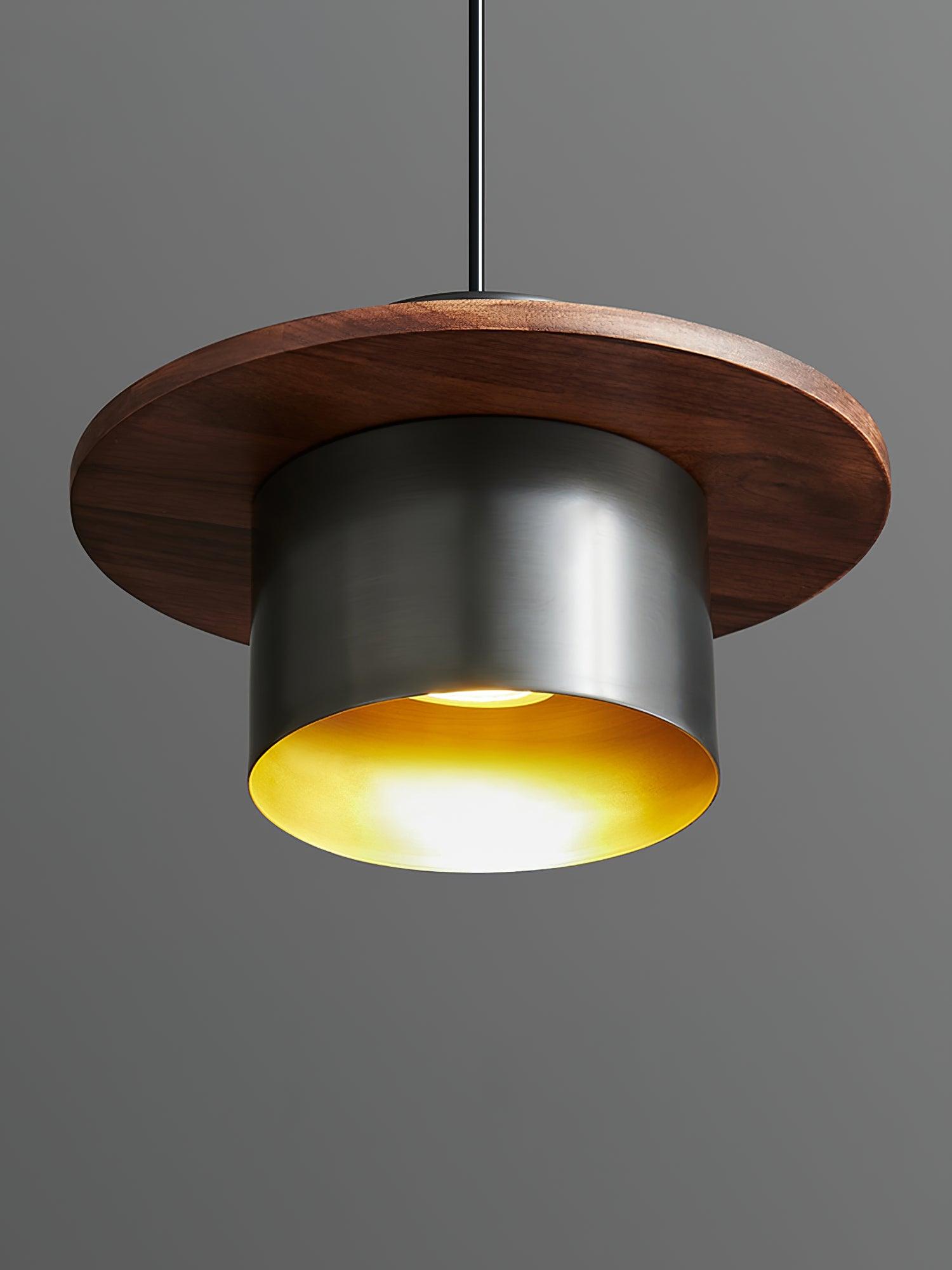 Modern Walnut Wood and Brass Pendant Light Minimalist Hanging Ceiling Fixture for Living Room