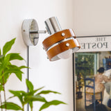 Modern Walnut Wood and Chrome Plug In Wall Sconce with Adjustable Tilt Head