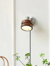 Modern Walnut Wood and Chrome Plug In Wall Sconce with Adjustable Tilt Head