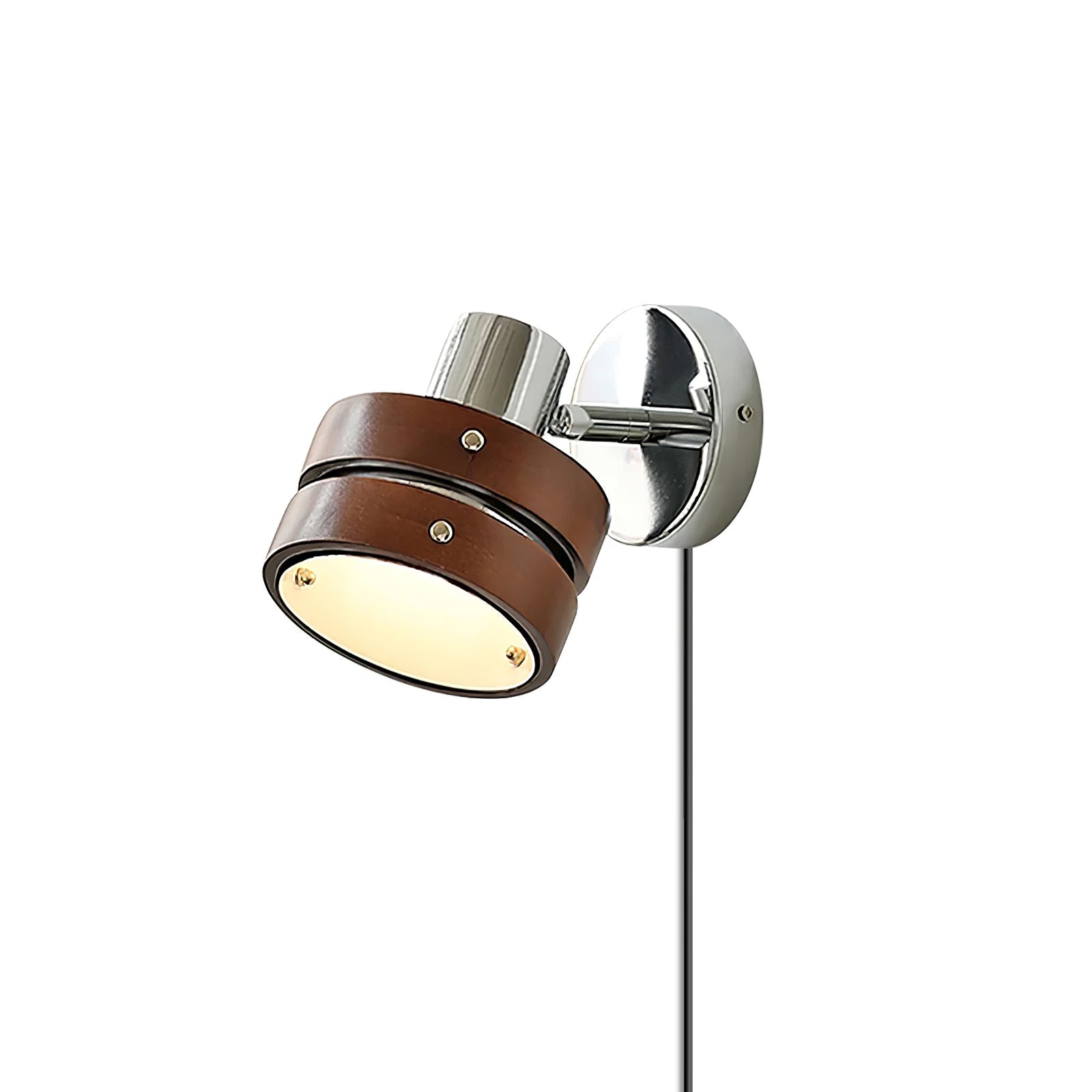 Modern Walnut Wood and Chrome Plug In Wall Sconce with Adjustable Tilt Head