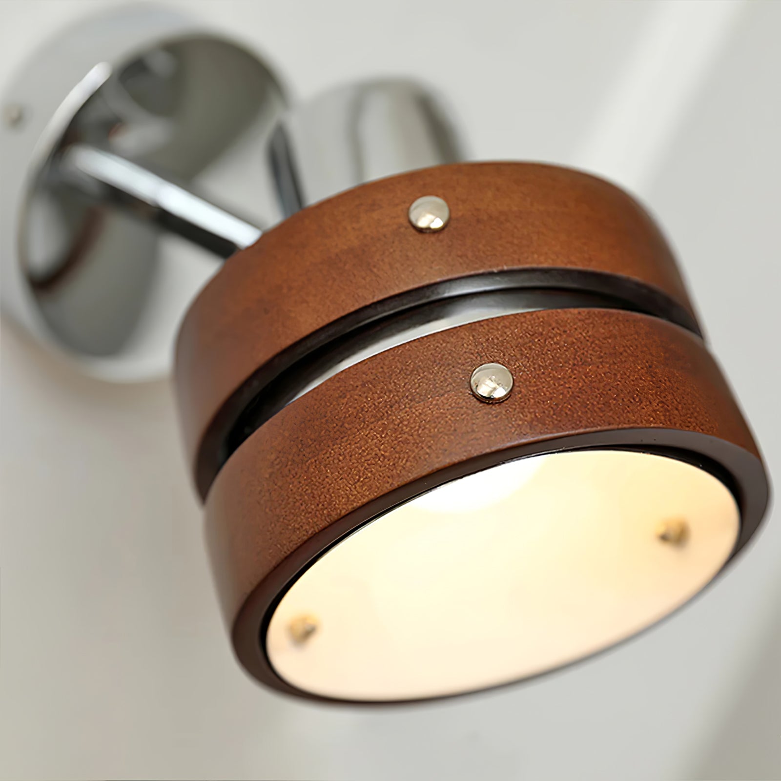 Modern Walnut Wood and Chrome Wall Sconce Set of 2 Adjustable Japanese Style Indoor Lamp