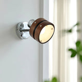 Modern Walnut Wood and Chrome Wall Sconce Set of 2 Adjustable Japanese Style Indoor Lamp