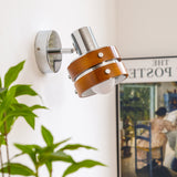 Modern Walnut Wood and Chrome Wall Sconce Set of 2 Adjustable Japanese Style Indoor Lamp