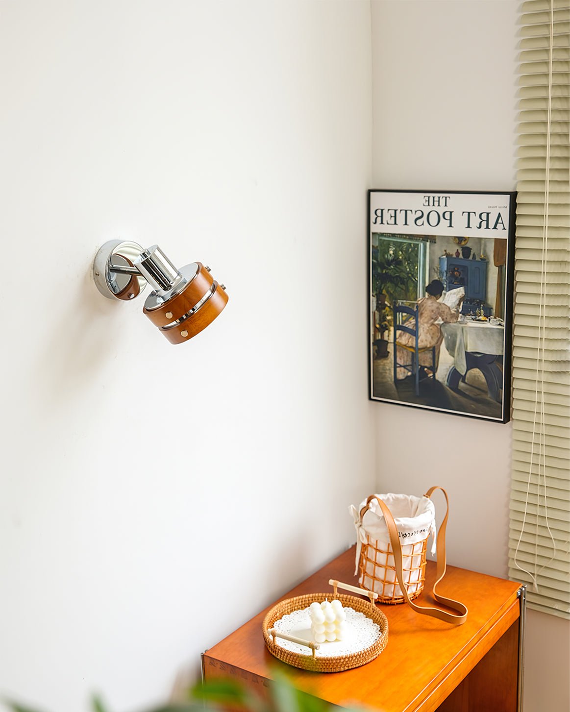 Modern Walnut Wood and Chrome Wall Sconce Set of 2 Adjustable Japanese Style Indoor Lamp