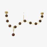 Modern Walnut Wood and Frosted Bead Necklace Chandelier LED Gasolier Pendant Light