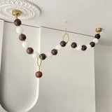 Modern Walnut Wood and Frosted Bead Necklace Chandelier LED Gasolier Pendant Light