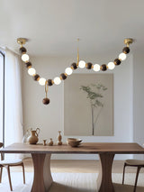 Modern Walnut Wood and Frosted Bead Necklace Chandelier LED Gasolier Pendant Light