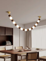 Modern Walnut Wood and Frosted Bead Necklace Chandelier LED Gasolier Pendant Light