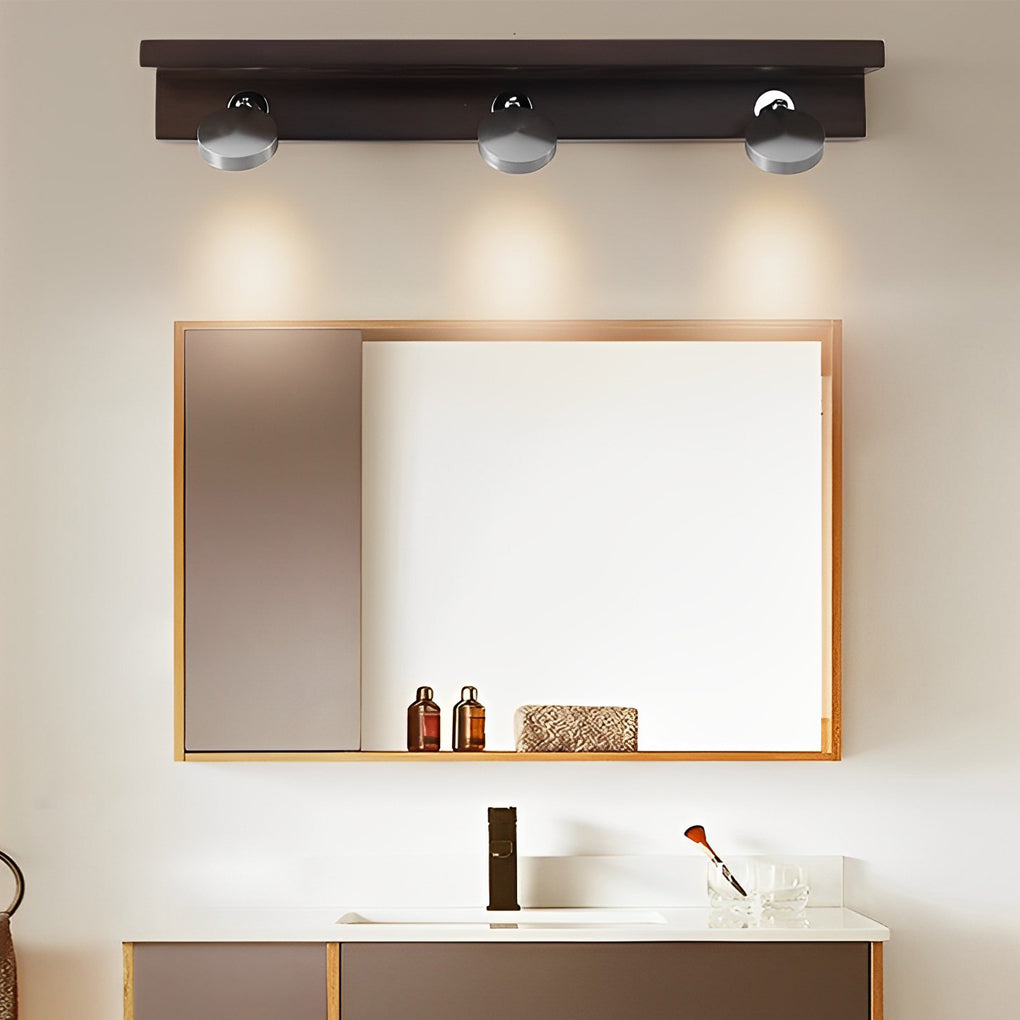 Modern Walnut Wood Bathroom Vanity Light with Adjustable Spotlights and Glass Shades 2 or 3 Lights