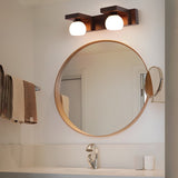 Modern Walnut Wood Bathroom Vanity Light with Adjustable Spotlights and Glass Shades 2 or 3 Lights