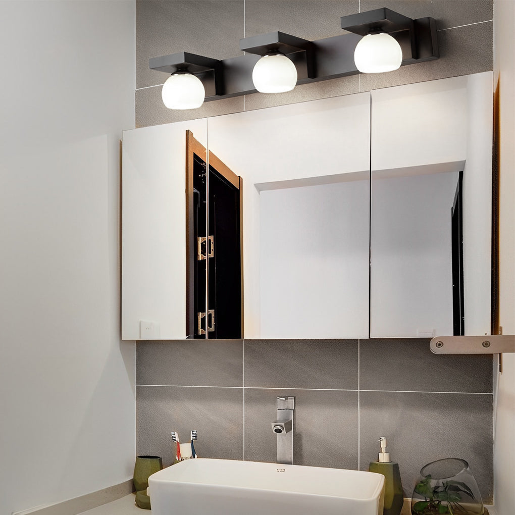Modern Walnut Wood Bathroom Vanity Light with Adjustable Spotlights and Glass Shades 2 or 3 Lights