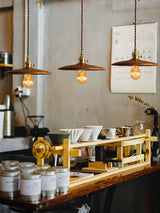 Modern Walnut Wood Conical Pendant Light with Brass Accents for Home Decor