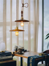 Modern Walnut Wood Conical Pendant Light with Brass Accents for Home Decor