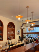 Modern Walnut Wood Conical Pendant Light with Brass Accents for Home Decor