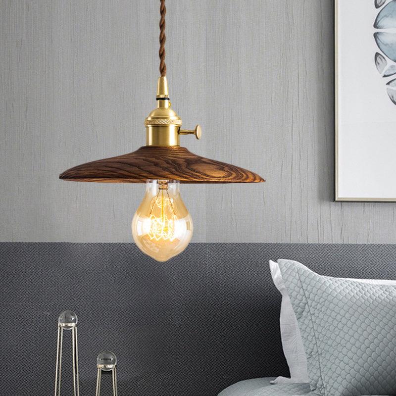 Modern Walnut Wood Conical Pendant Light with Brass Accents for Home Decor