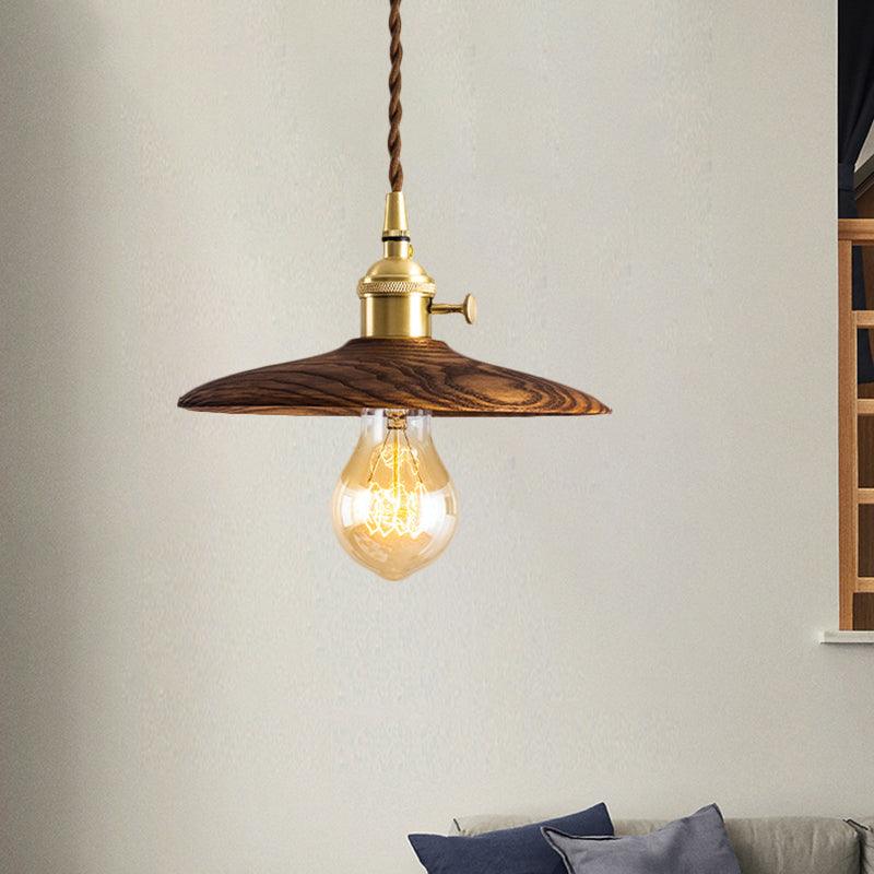 Modern Walnut Wood Conical Pendant Light with Brass Accents for Home Decor