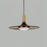 Modern Walnut Wood Dish LED Pendant Light Brass and Walnut Finished Hanging Lamp
