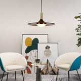 Modern Walnut Wood Dish LED Pendant Light Brass and Walnut Finished Hanging Lamp
