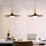 Modern Walnut Wood Dish LED Pendant Light Brass and Walnut Finished Hanging Lamp