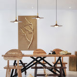Modern Walnut Wood Dish LED Pendant Light Brass and Walnut Finished Hanging Lamp