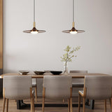 Modern Walnut Wood Dish LED Pendant Light Brass and Walnut Finished Hanging Lamp