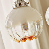 Modern Walnut Wood Flower Bud Chandelier with Frosted Glass Shades and Chrome Finish