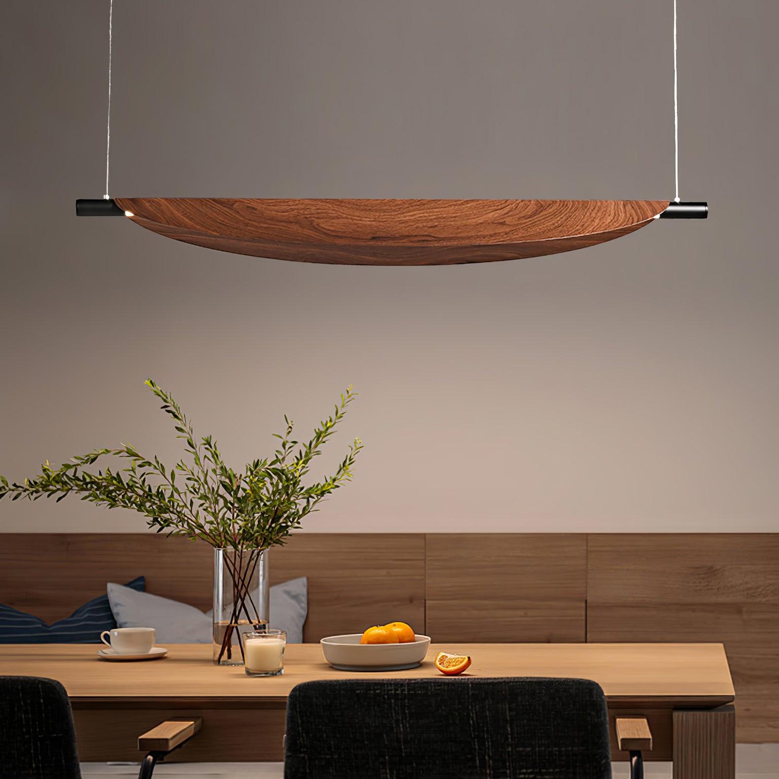 Modern Walnut Wood Grain LED Board Pendant Light for Office and Dining Room