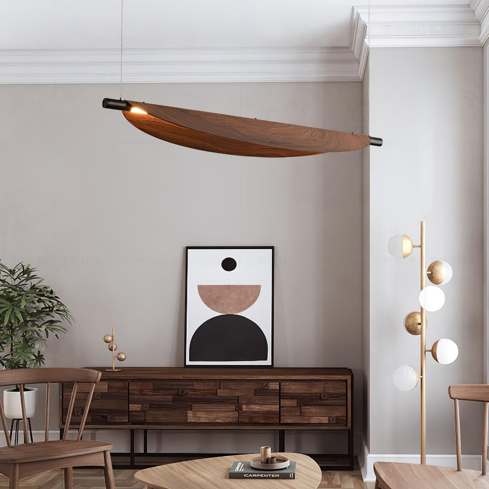 Modern Walnut Wood Grain LED Board Pendant Light for Office and Dining Room