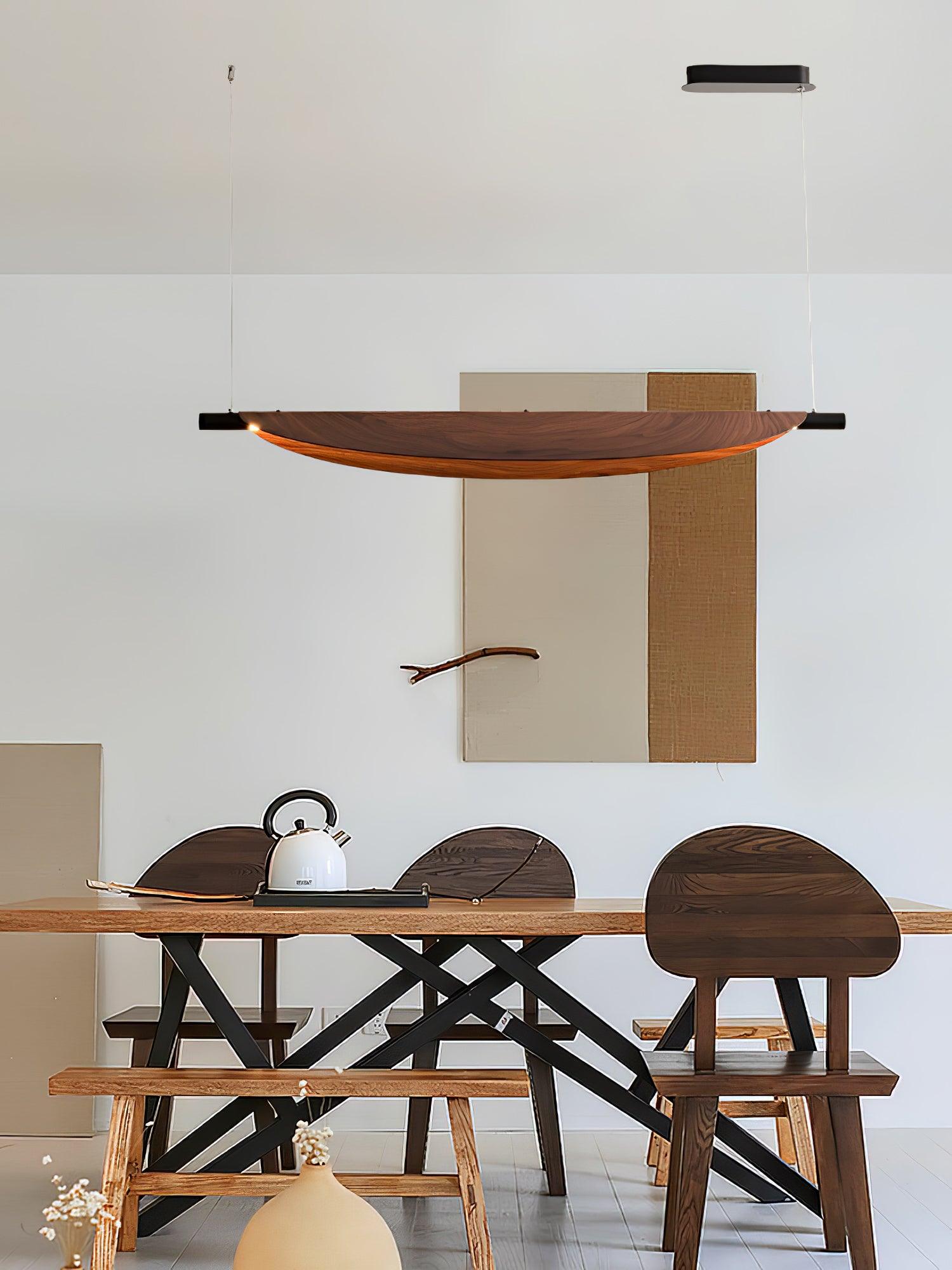 Modern Walnut Wood Grain LED Board Pendant Light for Office and Dining Room