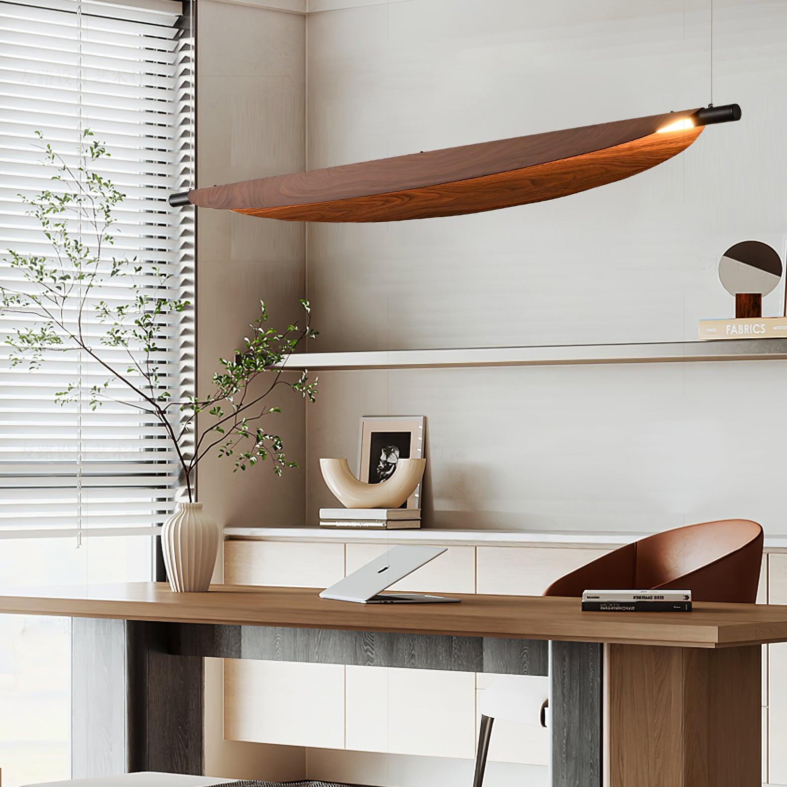 Modern Walnut Wood Grain LED Board Pendant Light for Office and Dining Room