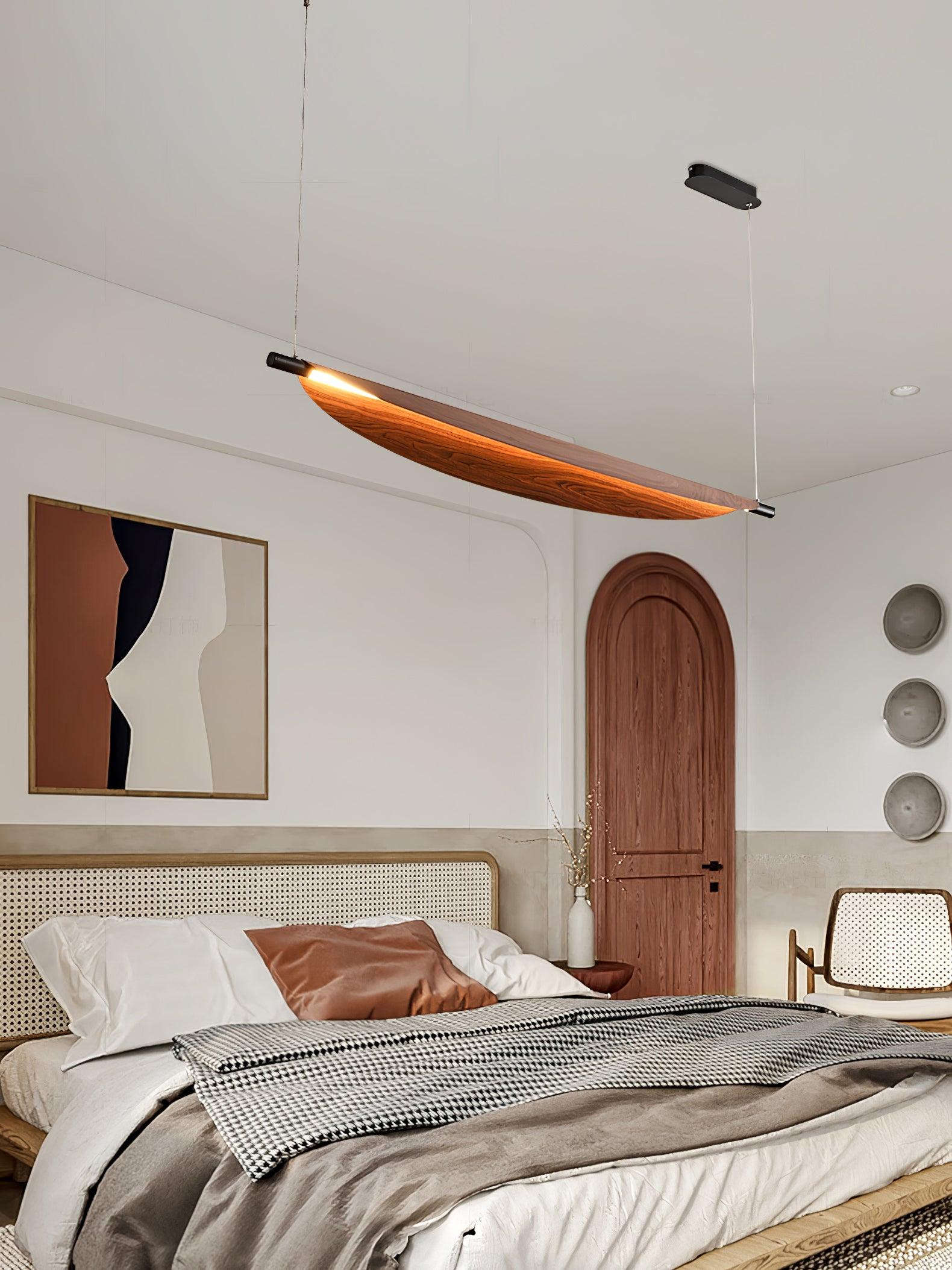 Modern Walnut Wood Grain LED Board Pendant Light for Office and Dining Room