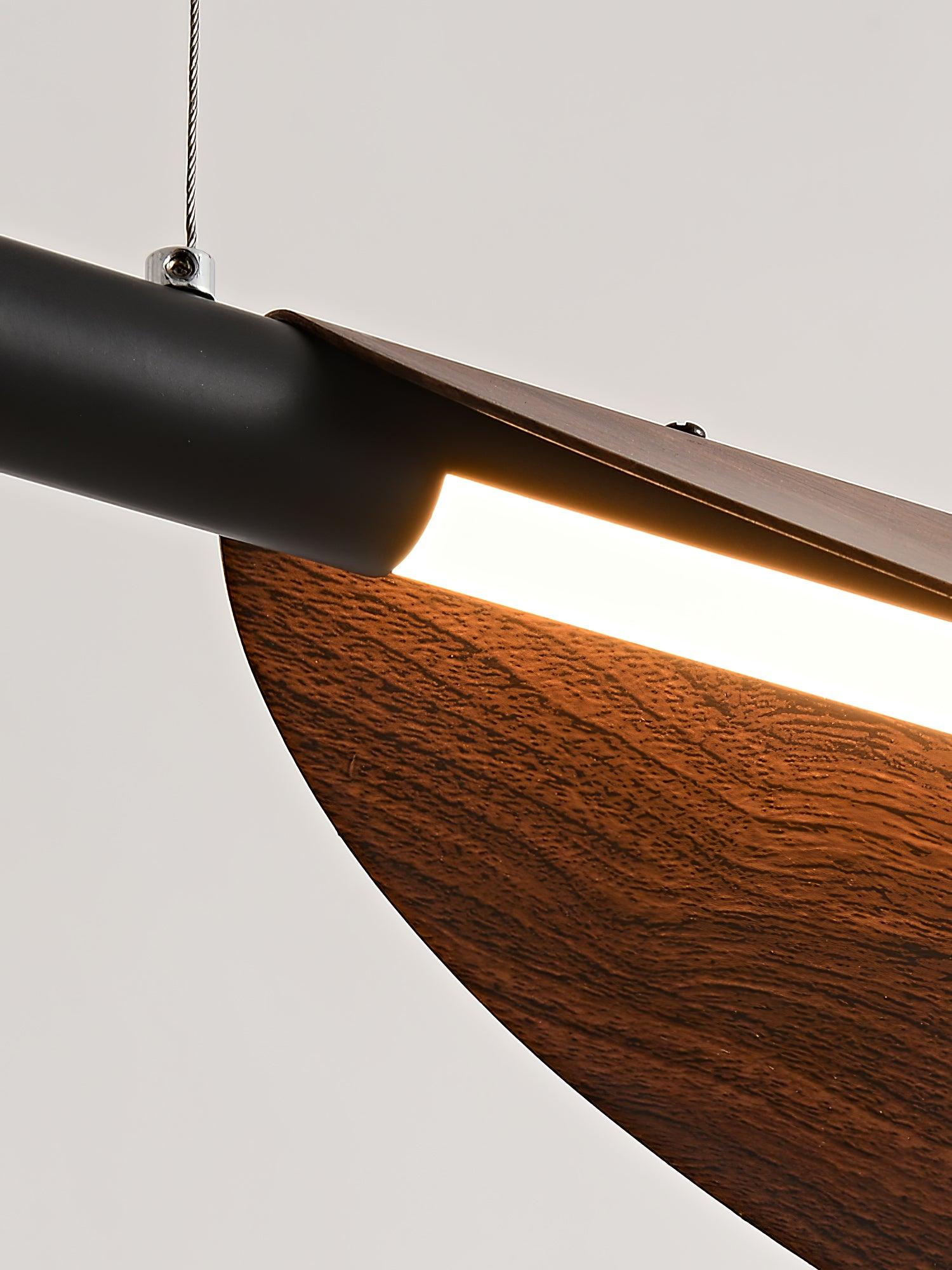 Modern Walnut Wood Grain LED Board Pendant Light for Office and Dining Room