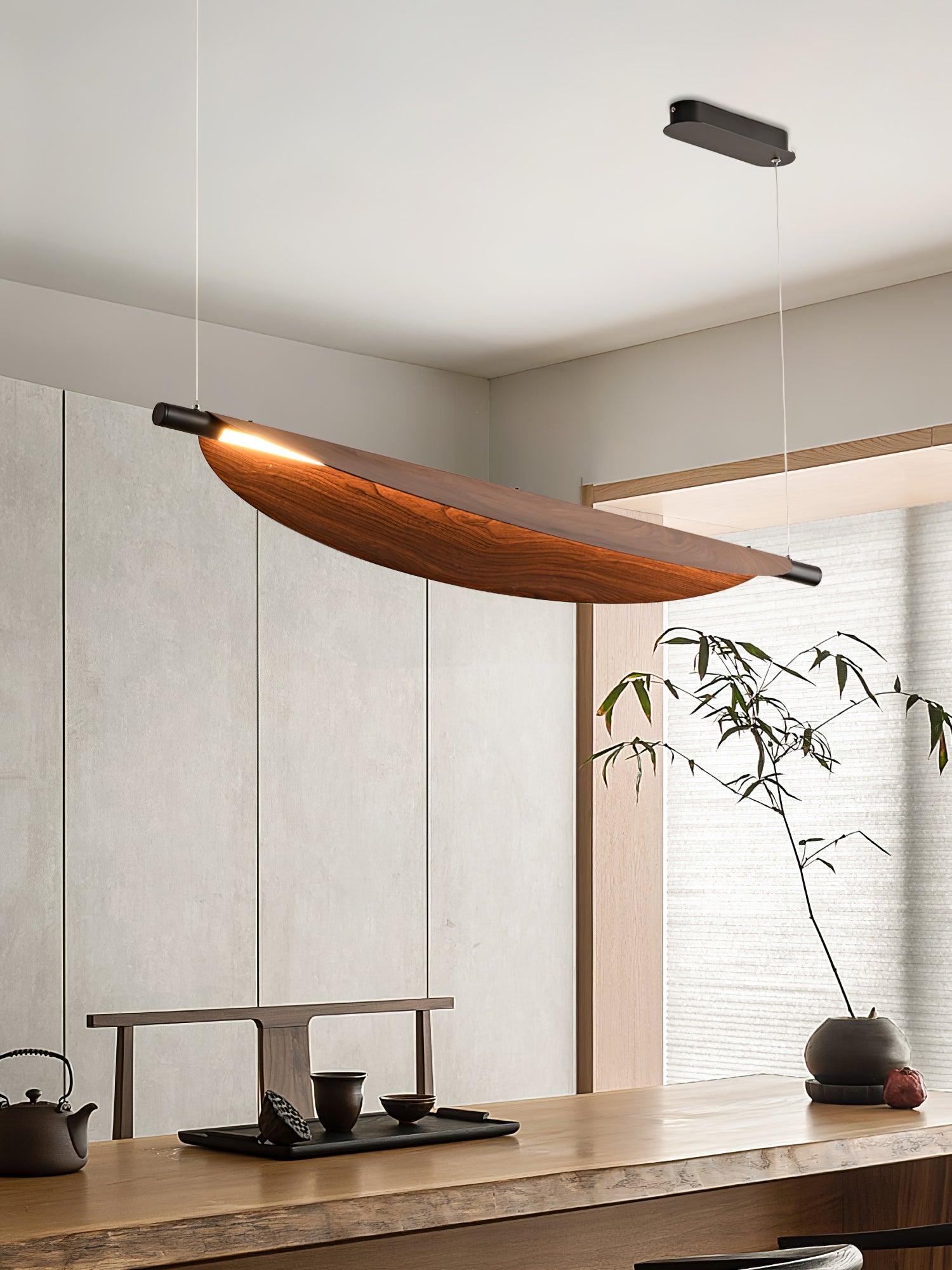 Modern Walnut Wood Grain LED Board Pendant Light for Office and Dining Room