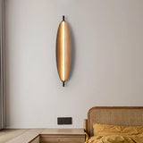 Modern Walnut Wood Grain LED Wall Sconce with Sleek Minimalist Board Design and Warm Lighting