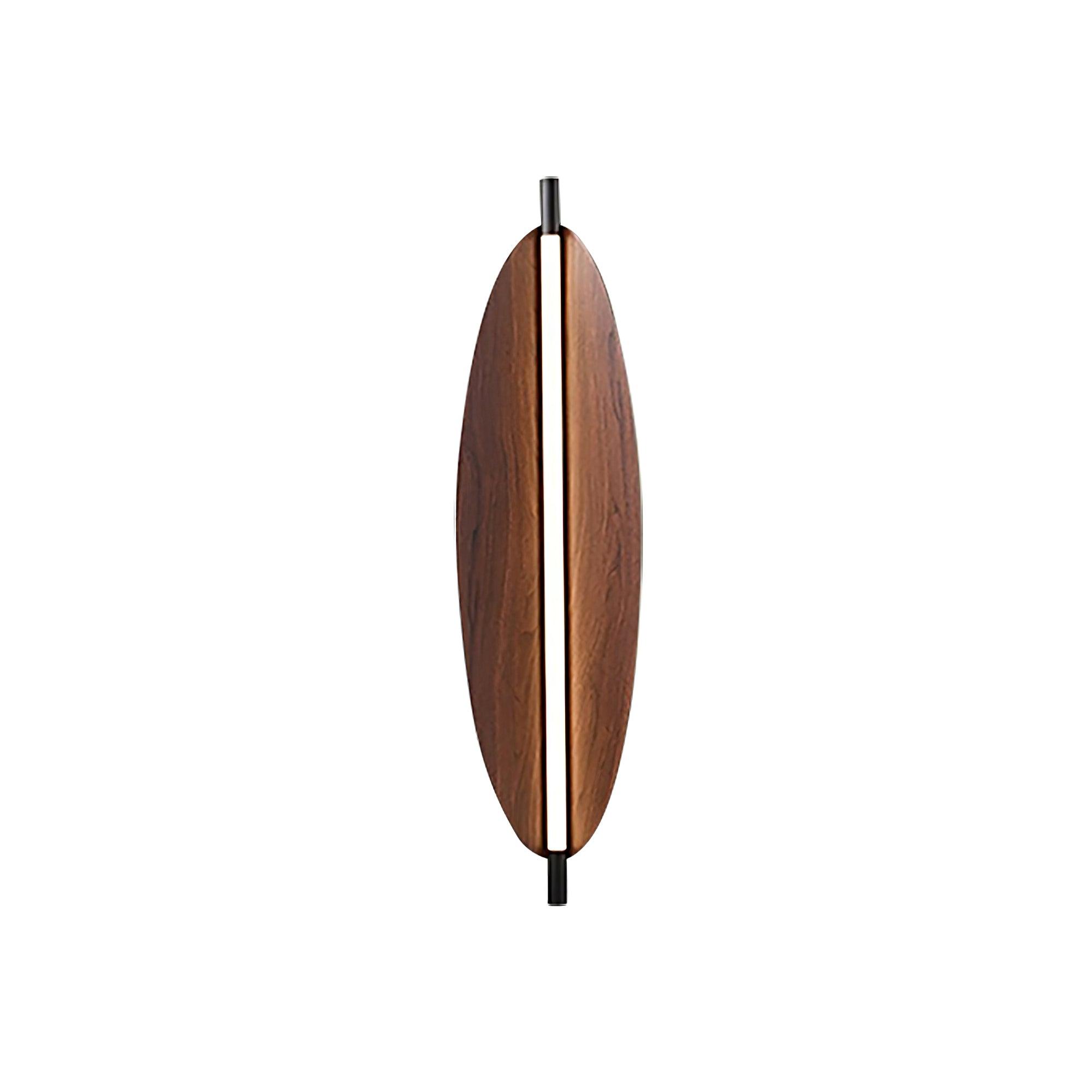 Modern Walnut Wood Grain LED Wall Sconce with Sleek Minimalist Board Design and Warm Lighting