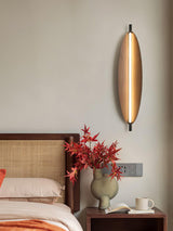 Modern Walnut Wood Grain LED Wall Sconce with Sleek Minimalist Board Design and Warm Lighting