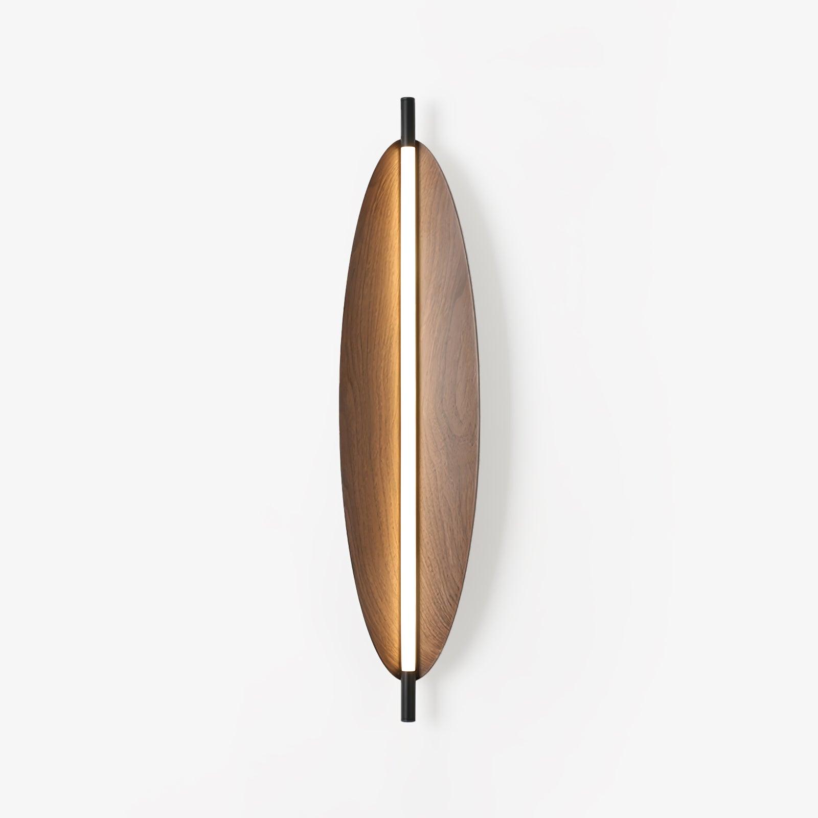 Modern Walnut Wood Grain LED Wall Sconce with Sleek Minimalist Board Design and Warm Lighting