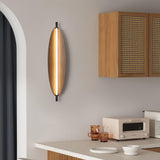 Modern Walnut Wood Grain LED Wall Sconce with Sleek Minimalist Board Design and Warm Lighting