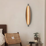 Modern Walnut Wood Grain LED Wall Sconce with Sleek Minimalist Board Design and Warm Lighting