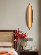 Modern Walnut Wood Grain LED Wall Sconce with Sleek Minimalist Board Design and Warm Lighting